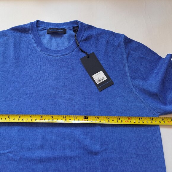 NWT Men's Patrick Assaraf 100% Cotton Crew Neck Blue Pullover Sweater Size S - Picture 12 of 14